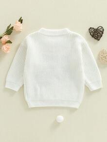 Suéteres de San Valentín para bebé, camisetas de manga larga con cuello redondo y letras bordadas, sudaderas para niños pequeños - Blanco - Ver 2