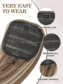 Ponytail Extensions Drawstring Long Straight Fake Pony Tail Natural Soft Clip In Hair Extension Synthetic Heat Resistant Hairpiece - Ash Brown Mix Blonde Highlights