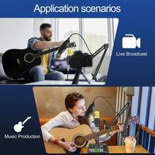 Podcast Equipment Bundle Audio Interface, DJ Mixer, BM-800 Condenser Microphone, Studio Equipment With Mic Arm, Streaming, Voice Over, Singing, PC - Black - View 5