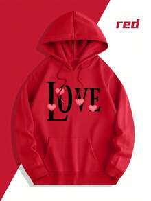 Sudaderas con capucha a juego para hombre y mujer - Letras "I Love You" y estampado de corazones, con detalles rojos, conjuntos casuales para parejas, San Valentín, aniversario, sudaderas para parejas, conjuntos a juego para parejas, chaquetas con capucha, sudaderas para hombre, poleron con capucha, chaqueta de invierno - Pieza Única Roja para Hombre - Ver 2