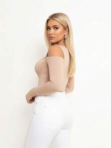 Bori Women's Bodysuit Long Sleeve Cutout Bust Hollow Out Sleeve High Neck Chic Timeless Leotard Second Skin - 米色 - 查看 2