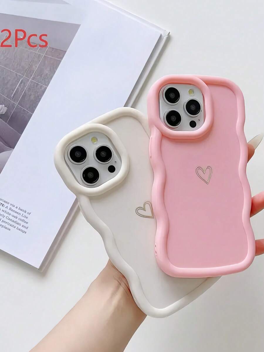 2 件多巴胺大波浪心形手机壳,柔软保护套,兼容 17/Redmi Note 11 4G/Galaxy A55/Infinix Note 30/Moto E30/Camon 20/Camon 20 Pro 4G/Spark 8C/Spark Go 2022/Smart 7、Smart 8 - 彩色 - 查看 1