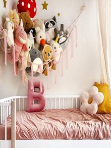 Large Stuffed Animal Storage Hammock Corner Net - Pink Room Decor For Teen Girls - Toys Storage Hanging Stuff Animal Organizer Holder Cute Stuff - Boho Dorm Bedoom Decor Aesthetic - 彩色 - 查看 3