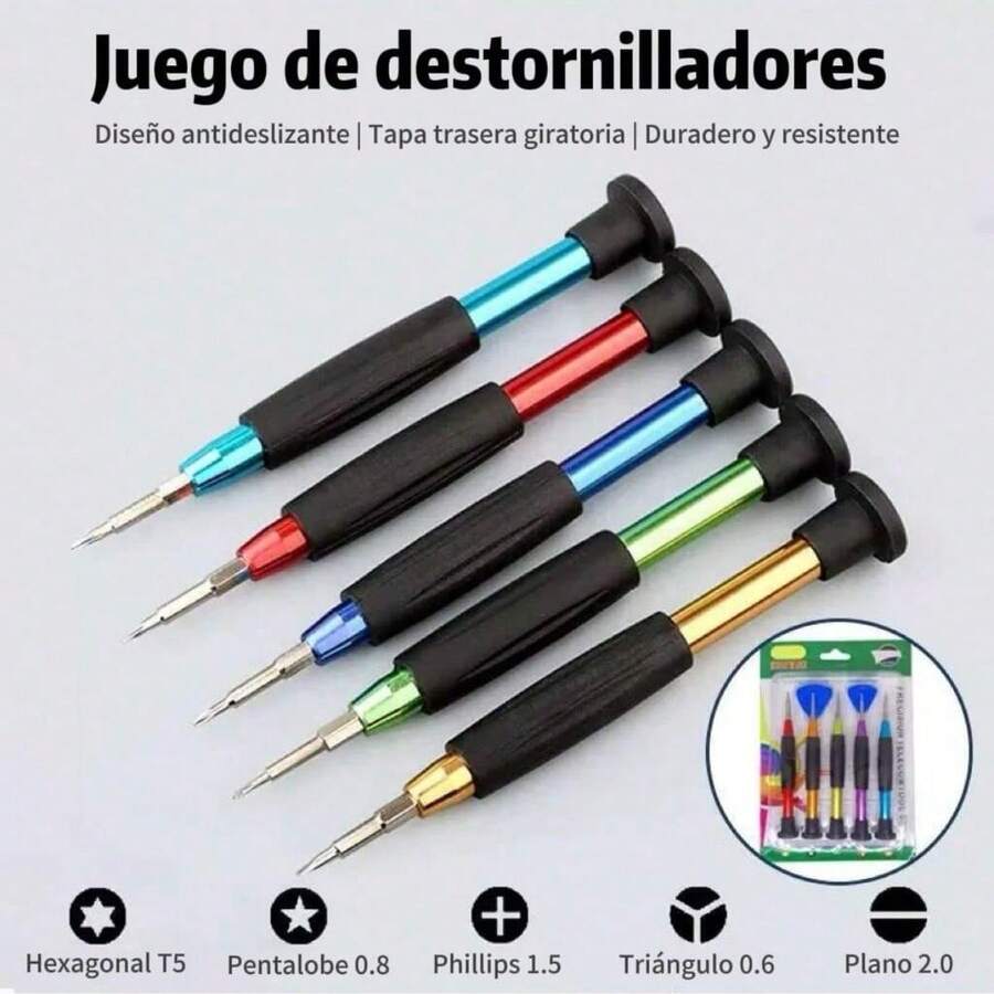 Juego De Desarmadores Kit de 5 Herramientas Reparación de Teléfonos móviles destornilladores de reparación multifuncional - Multicolor - Ver 1