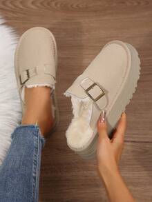 Shoes For Women Slip-On Platform Loafers Chunky Heels Causal Shoes Fluffy Fuzzy Warm Winter Slippers House Bedroom Shoes Outdoor Indoor Spring Autumn Ladies Shoes Loafers Flats Bedroom Slippers Indoor Outdoor Walking Travel - 杏色 - 查看 1