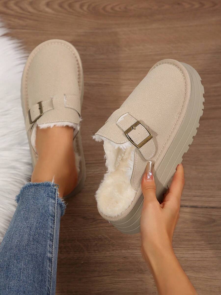 Shoes For Women Slip-On Platform Loafers Chunky Heels Causal Shoes Fluffy Fuzzy Warm Winter Slippers House Bedroom Shoes Outdoor Indoor Spring Autumn Ladies Shoes Loafers Flats Bedroom Slippers Indoor Outdoor Walking Travel - 杏色 - 查看 1