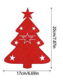 6 piezas/12 piezas Portacubiertos de árbol de Navidad, Bolsillos de fieltro para cubiertos Decoración de mesa navideña Decoraciones para fiestas de Navidad - Rojo - Ver 4