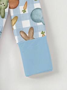 Baby Bamboo Fiber Zip-Up,  Easter Blue Bunny Print Romper, All-Season Knit Fabric Skinny Fit With Zipper Detail, Baby Girl Winter Autumn Clothes, Perfect For Outdoor Easter Gift. - 淺藍色 - 查看 4