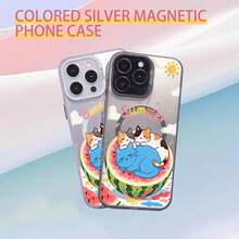 Funda para teléfono con placa trasera láser personalizada y colorida, marco contrastante, diseño estético y tacto cómodo, fuerza magnética de 2000, con un bonito estampado de sandía. - Blanco - Ver 2
