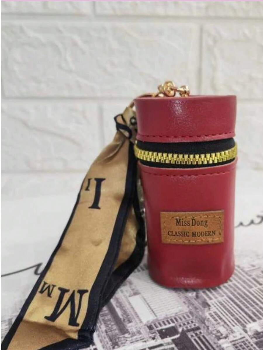 Asaloog Mini Silk (Plain) High Capacity Key Chain Purse/Coins, Lipstick Ref: DA-1306 - 酒紅色 - 查看 1