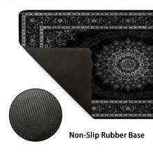 黑色波斯地毯图案鼠标垫/桌面垫 - 防滑橡胶底座，耐用涤纶表面，生动花卉图案，适用于游戏和办公，时尚桌面装饰礼品，桌面鼠标垫，办公用品，办公桌配件，鼠标垫 - 彩色 - 查看 2