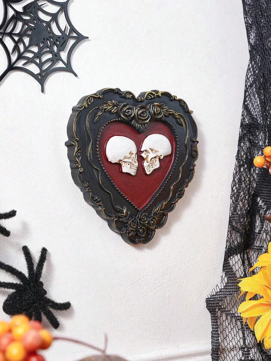 1pc Halloween Decor Resin Heart Skull Wall Hanging, Handmade ABS Resin Heart Skull Ornament Living Room, Study, Shop And Halloween, Day Of Dead Decoration Home Decor Room Decor Christmas Decorations Home Christmas Gifts Christmas Decor