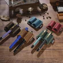 Soporte de Lazo para Bolígrafo de Cuero Retro, Soporte de Lápiz de Cuero de Vaca con Clip de Metal para Cuadernos, Diarios, Planificadores y Papelería - Azul - Ver 3