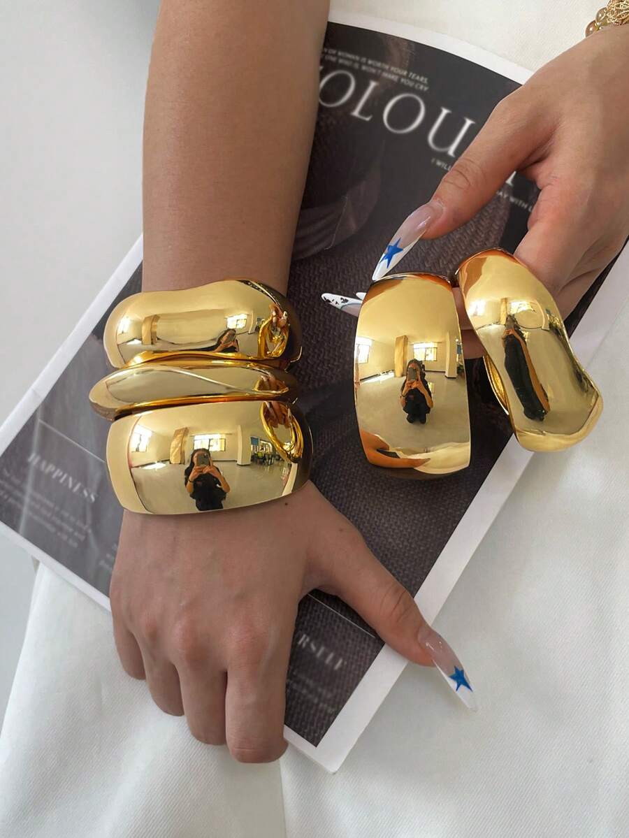 3 buc brățări vintage cu manșetă, brățări aurii, brățări late, brățară groasă cu farmec, set de brățări, brățară lată, stil punk gros, luxos și unic pentru ea, pentru decor zilnic, petrecere, banchet