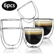 Taza de café de vidrio borosilicato aislada de doble capa, conjunto de 6 tazas de espresso de vidrio aisladas, taza de vidrio transparente pequeña de 80ml de doble capa, adecuada para café, té, capuchino - 1 - Ver 5