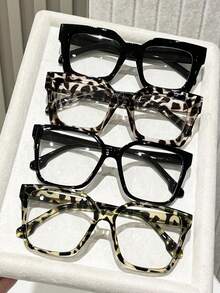 1-4pcs Women Plastic Wide Edged Square Cheetah Print Frame Flat Lens All-Match Hot Girl Style Elegant Clear Glasses Combination For Street Snap,Driving,Daily Life,Holiday Gift,Back-To-School Essentials Futuristic Glasses Fashion Accessories