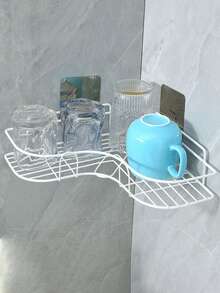 1件装浴室转角置物架，三角形设计，免钻孔，浴室厨房收纳整理架，实用家居装饰浴室 - 白色 - 查看 5