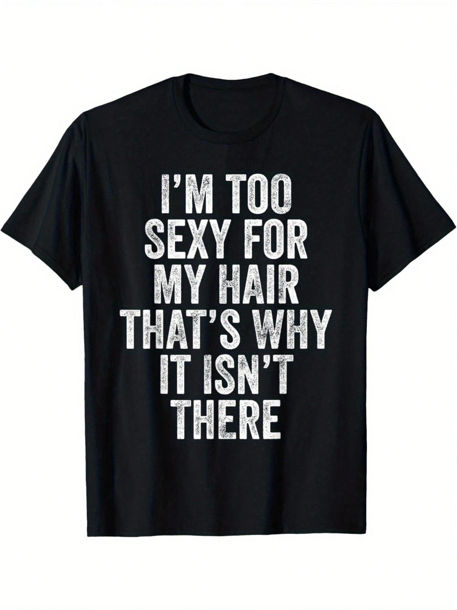 [Sexy Bald Joke Tee] Soft Cotton Men's "I'm Too Sexy For My Hair" Bald Joke T-Shirt | Casual Attire - Crew Neck, Short Sleeve, All-Season Humor Tee, Machine Washable - 黑色 - 查看 1