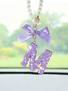 1件汽车内饰悬挂装饰品，紫色水钻蝴蝶结字母挂饰，汽车后视镜配件 - 均碼2 - 查看 15