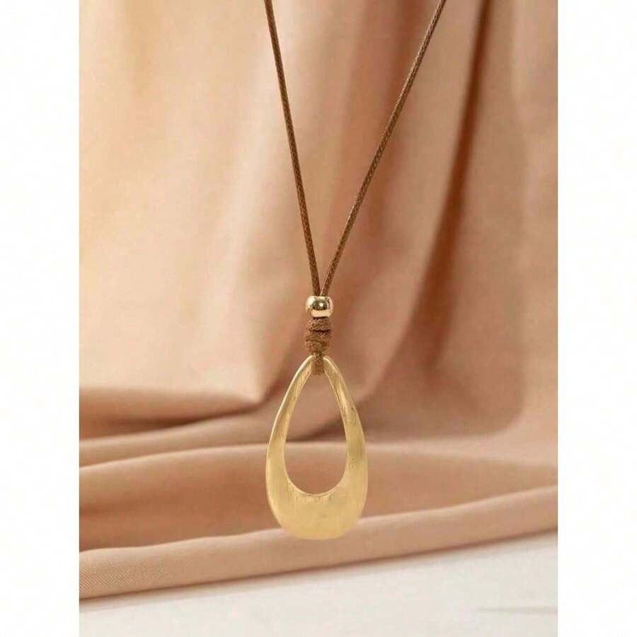 Hegaze 1 Piece Vintage Teardrop Pendant Women's Necklace - Brown - View 1