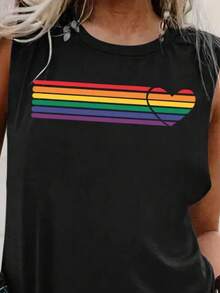 Women's Tank Top 100% Cotton Colorful Print Heart Casual Unisex Style Fashion Summer  Round Neck Sleeveless Comfortable!! - màu đen - Xem 2