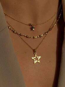 1/2pcs Set Vintage Minimalist Elegant Star Pendant Necklace With Faux Pearl Embellished Y-Shaped Long Chain, Versatile Jewelry Suitable For Women Daily, Party, Date, Vacation, Christmas, Halloween Gift