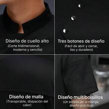 BIG Conjunto de Chef Profesional, 3 Piezas, Negro, Uniforme de Cocina con Gorro, Camisa Manga Corta y Delantal - 2X Grande + Negro - Ver 5