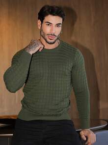 Men's Knitted Sweater Long Sleeve Solid Color Autumn Winter Chic Elegant - xanh quân đội - Xem 7