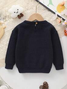 Infant Round Neck Long Sleeve Warm Knit Sweater - Royal Blue - View 2