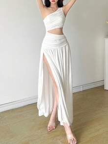 Top Dazzle 修身街头风不对称领口无袖连衣裙 - 白色 - 查看 9