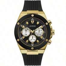 Guess Stainless Steel Case Rubber Strap Quartz Unisex Watch, Minimalist Fashion Design, Suitable For Daily Wear, Perfect Gift For Men And Women, Suitable For All Occasions. Model: GW0030L6/GW0057G1/GW0030L5/GW0057G2/GW0030L4/GW0057G3 - Black Gold - View 9