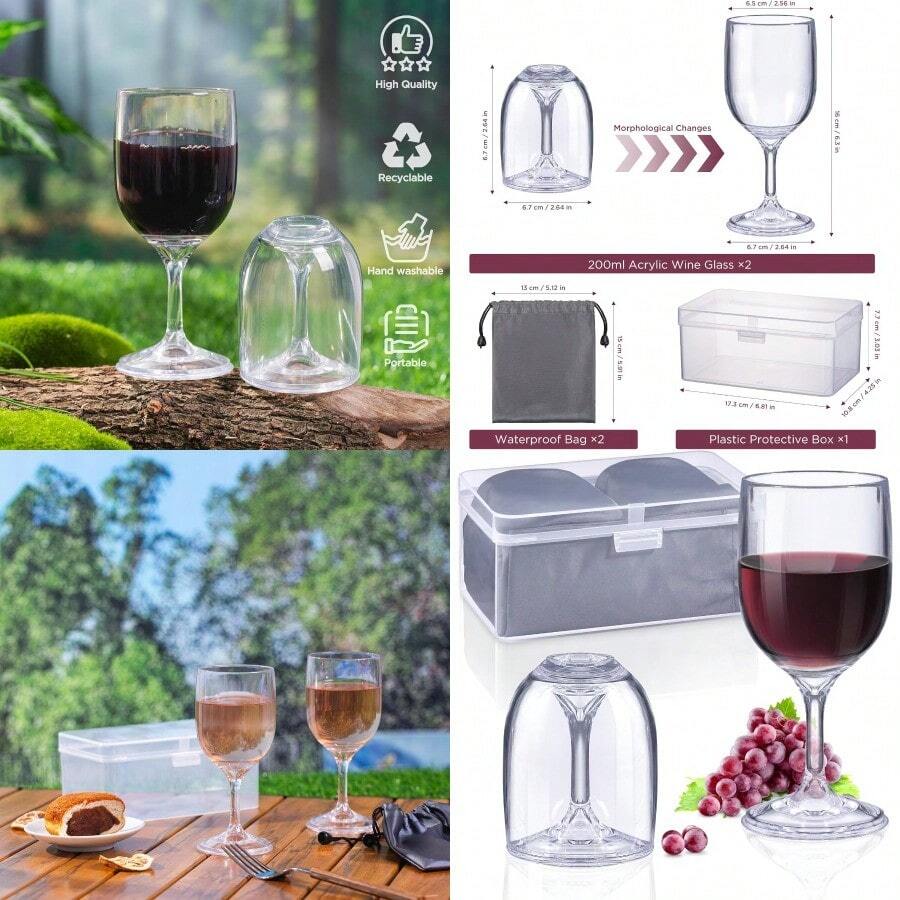 Plastic Wine Glasses To Go 200 Ml Camping Wine Glasses Set Of 2 Modern Red Wine Glasses White Wine And Champagne Glasses With Waterproof Bag And Practical Box For Travel Camping Outdoor