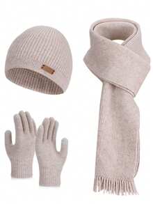 3 件套女士冬季针织帽、围巾和手套套装，带耳罩的保暖无檐小帽 - A - 查看 11