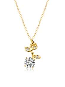 1pc S925 Sterling Silver Circular Zirconia Stone Flower Design Fashionable & Elegant Bridal Necklace, Suitable For Weddings, Dates, Daily Wear, Small Gatherings, Birthdays, Anniversaries, Valentine's Day Gifts - Gold - View 6