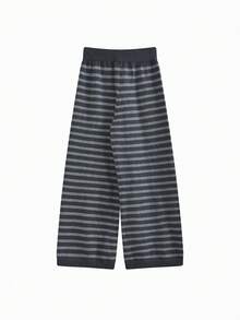 Pantalones anchos de pierna ancha de bloque de color clásico extremadamente relajados, pantalones maxi vintage gruesos y cálidos (patrón de rayas aleatorio) Primavera - Gris Oscuro - Ver 4