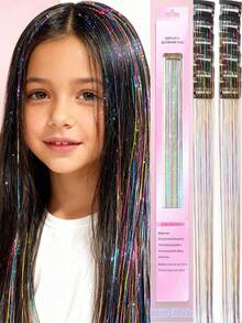 Rainbow Fairy Glitter Hair Clip And Hair Extension Set For Kids Girls And Women, Heat Resistant 20 Inch, 12/6/4pcs, Holiday Party Christmas New Year Halloween Cosplay Hair Accessories - Multicolor - View 16