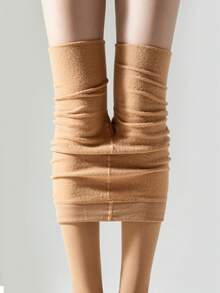 1双女士杏色抓绒连裤袜，弹力修身柔软抓绒踩脚连裤袜，适合春秋季穿着，舒适保暖 - 杏色 - 查看 8