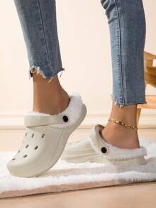 新款女士花园鞋，可调节宽松平底鞋，卧室/旅行/沙滩毛绒拖鞋，包趾拖鞋 - 米色 - 查看 4