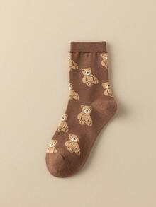 2/5 Pairs Women's Multicolor Combination Socks, Double Flocked Bear & Striped Patchwork, Breathable Knit Fabric, Spring/Summer Couple Style, Casual Versatile, Sweet Cute Sailor Socks, Suitable For Home, Commute, Date, School, Holiday Gift - Multicolor - View 12