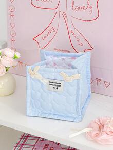 1pc Desktop Quilted Storage Basket With Bow, Desktop Debris Storage Basket For Desktop Organization And Storage, Lipstick Makeup Brush Skin Care Storage Basket, Tabletop Decoration, Cosmetic Storage Basket For Storing And Organizing Brushes And Skin Care Products, Headphone Lipstick Storage, Portable Picnic Basket, - Multicolor - View 14