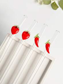 1/2/4Pcs Reusable Glass Straws With Red Strawberry/Chili Charms, Cute Bent And Clear Glass Drinking Straw With Cleaning Brush, For Kitchen Accessories, Water Cup,Cold Drinks, Milk Tea, Coffee, Juice, Smoothies, Kitchens, Restaurants, Cocktail Parties, Back-To-School, Gifts For Girlfriends/Boyfriends, Parents, Friends, Holiday Supplies.New Year, Valentine's Day. - Style 1 - View 8