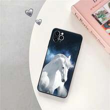 Mattes Handyhülle für iPhone 16 Plus 15 14 13 12 11 Pro Max Mini 7 8 XR 16Pro XSMax Blumenlaufendes weißes Pferd schwarze weiche Hülle - UUAZA04 - Übersicht 9