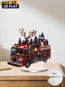 3D Acrylic Rustic Fire Truck No Power Needed Christmas Ornament, Festive Holiday Tabletop Decor For Home & Kitchen Christmas Decorations