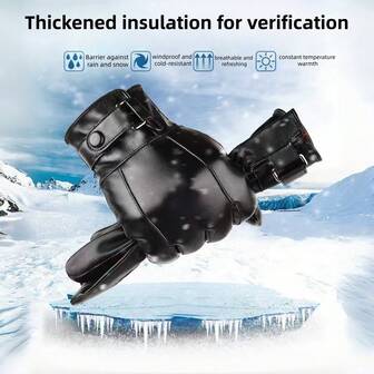 Men's Winter Warm Gloves - Adjustable Pull-On Style Cycling And Skiing Gloves, Ergonomic Design, Durable Synthetic Leather, Black, Suitable For Outdoor Sports And Cold Weather Activities, Winter Sports Gear | Ergonomic Glove Design | Synthetic Leather Gloves, Winter Gloves