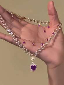 1 chiếc vòng cổ mặt dây chuyền ngọc lục bảo xanh lá cây phong cách Bohemian dành cho phụ nữ, vòng cổ mặt dây chuyền hình bầu dục bằng ngọc trai giả với thiết kế lấp lánh, thích hợp cho tiệc tùng, trang phục thường ngày và làm quà tặng - ngọc trai - Xem 7