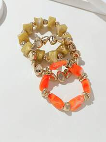 LADYCOCO 3 piezas Pulsera vintage de múltiples capas y colores de cuentas de acrílico gruesas, pulsera transformable con chapa dorada, para mujeres, parejas, fiestas, uso diario - Multicolor 24 - Ver 2