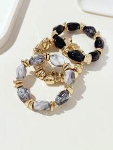 LADYCOCO 3pcs Vintage Thick Chunky Acrylic Beaded Multilayer Bracelet, Transformable Gold Chip Bracelet, Suitable For Women, Couples, Party, Daily Wear - Multicolor 30 - View 3