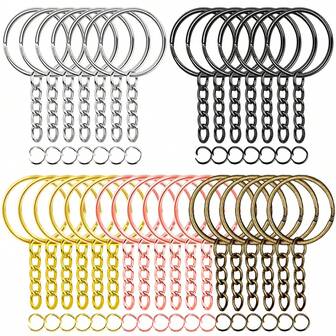 40pcs/Set Metal Key Rings With Chains And Split Rings, Suitable For Crafts Round Key Fobs, DIY Keychain