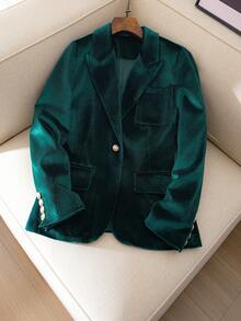女士优雅天鹅绒西装外套，时尚迷人的职业办公室女士夹克