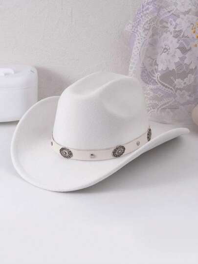 1pc Unisex Sequin Belt Decor Boho Ridge Cowgirl Hat Beach Hat Panama Hat Sun Hat Jazz Hat Cowboy Hat Soft Felt Hat Fedora Hat For Outdoor